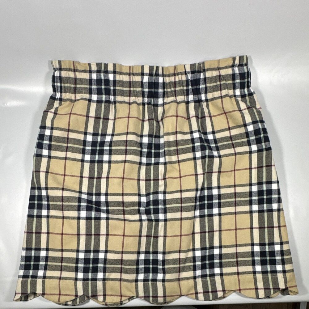 Lauren James Beige/Black/White Plaid Mini Skirt XL Elastic Waist Pull On